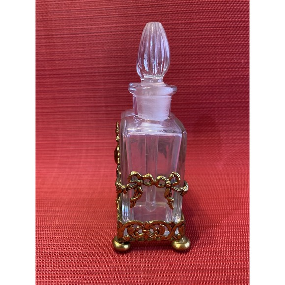 Brass Caddy & Perfume Bottles Style Of 19th Century French Baccarat Floral Motif - Picture 7 of 14